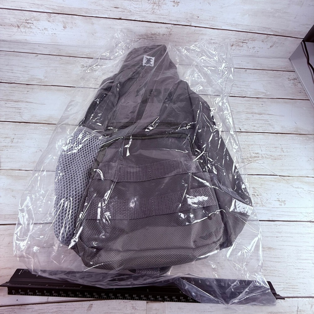 NWOT Grey Tactical Sling Backpack Single Strap Crossbody Shoulder Bag w/ Webbing